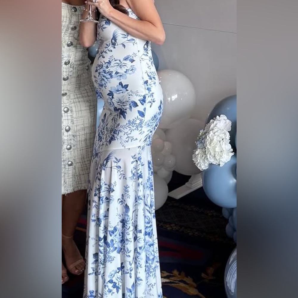 Blue Floral Print Tube top Maternity Maxi Dress by Club L London